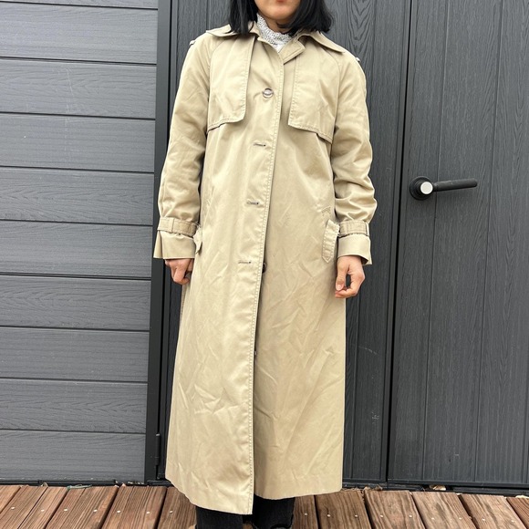 Vintage Utex Trench Coat Beige Classic Long Jacket Minimalist Belted small coat - Picture 3 of 10